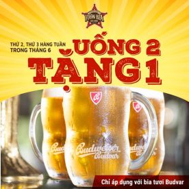 banner chương trình uống 2 tặng 1 Bia tươi Budvar tại Vườn Bia Hà Nội 2